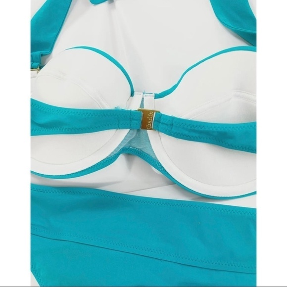 Charlie by Matthew Zink MZ Jerry Halter Bandeau Bikini 2pc Set Turquoise Sz L - Picture 9 of 9